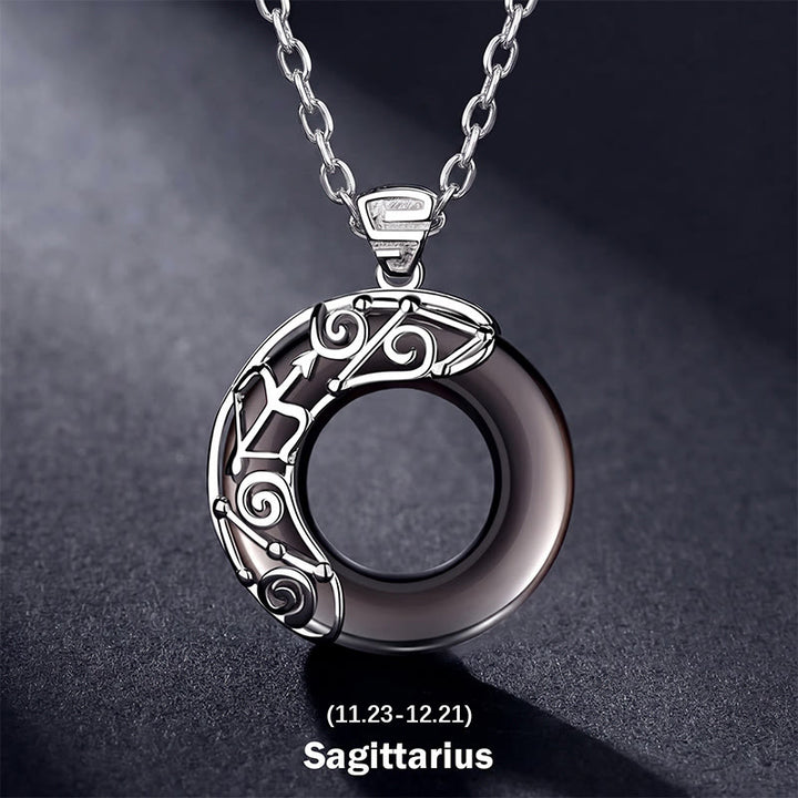 Buddha Stones 12 Constellations of the Zodiac Ice Obsidian Blessing Round Pendant Necklace - Sagittarius - 925 Sterling Silver Chain - image 18
