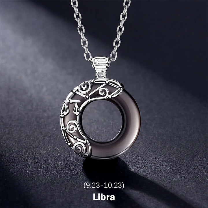 Buddha Stones 12 Constellations of the Zodiac Ice Obsidian Blessing Round Pendant Necklace - Libra - 925 Sterling Silver Chain - image 14