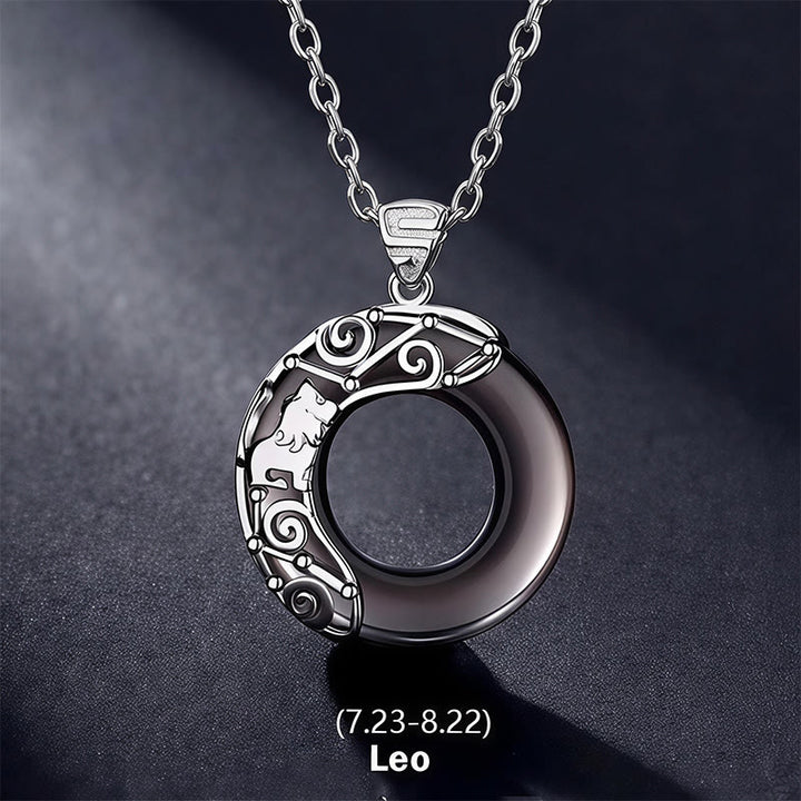 Buddha Stones 12 Constellations of the Zodiac Ice Obsidian Blessing Round Pendant Necklace - Leo - 925 Sterling Silver Chain - image 10
