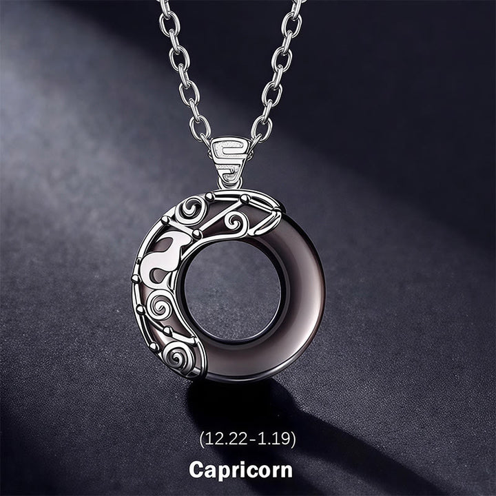 Buddha Stones 12 Constellations of the Zodiac Ice Obsidian Blessing Round Pendant Necklace - Capricorn - 925 Sterling Silver Chain - image 20