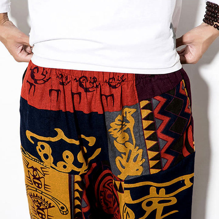 Buddha Stones Red Brown Graffiti Bird Print Men's Harem Pants With Pockets - image 8