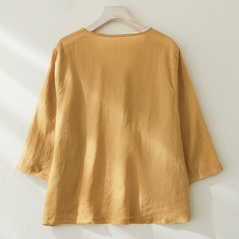 Buddha Stones Casual Women's Embroidery Plants Design Three Quarter Sleeve Shirt - image 14