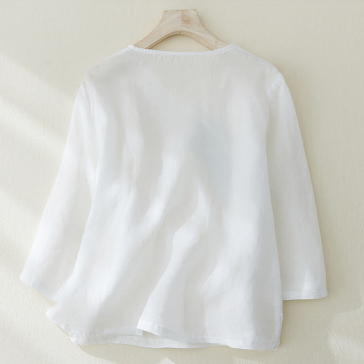 Buddha Stones Casual Women's Embroidery Plants Design Three Quarter Sleeve Shirt - image 8