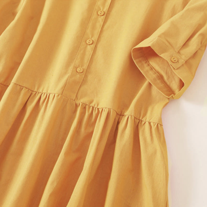 Buddha Stones Summer Buttons Design Short Sleeve Midi Dress With Pockets - image 19