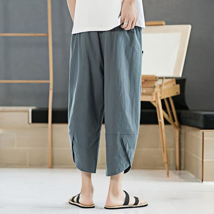 Buddha Stones Summer Men's Solid Color 7-8 Length Drawstring Pants With Pockets - image 4