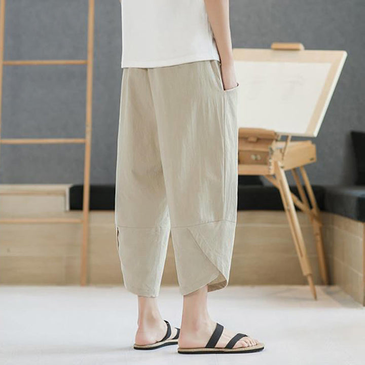 Buddha Stones Summer Men's Solid Color 7-8 Length Drawstring Pants With Pockets - image 40