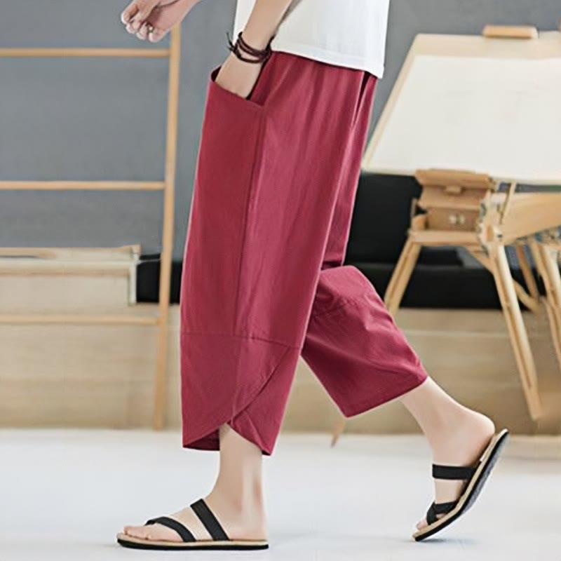 Buddha Stones Summer Men's Solid Color 7-8 Length Drawstring Pants With Pockets - image 35