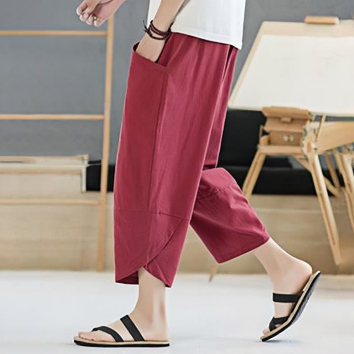 Buddha Stones Summer Men's Solid Color 7-8 Length Drawstring Pants With Pockets - image 35