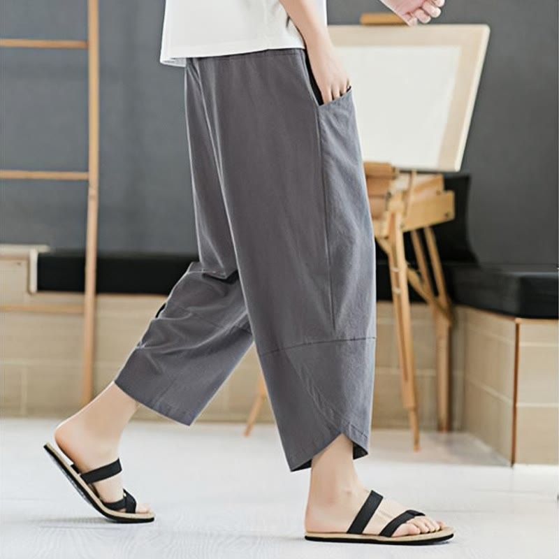 Buddha Stones Summer Men's Solid Color 7-8 Length Drawstring Pants With Pockets - image 15
