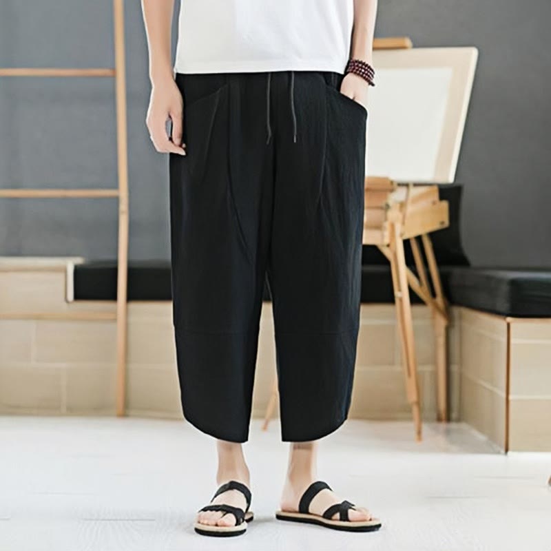 Buddha Stones Summer Men's Solid Color 7-8 Length Drawstring Pants With Pockets - image 7