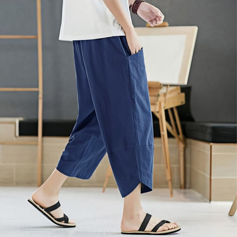Buddha Stones Summer Men's Solid Color 7-8 Length Drawstring Pants With Pockets - image 24