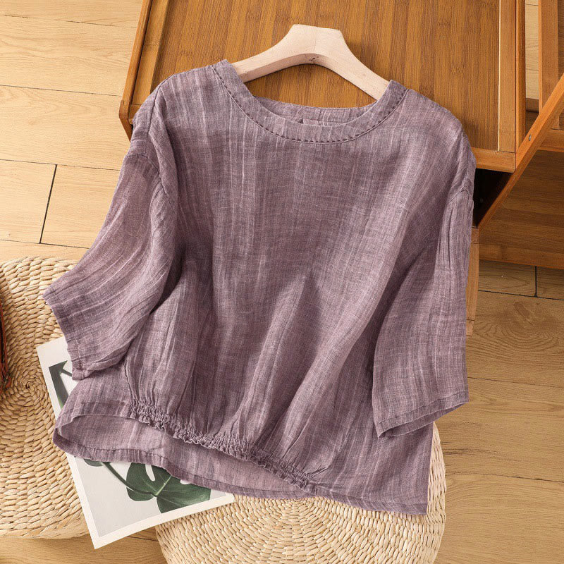 Buddha Stones Casual Summer Plain Crew Neck Women's Three Quarter Sleeve T-Shirt - MediumOrchid - US12，UK/AU16，EU44 (2XL) - image 8