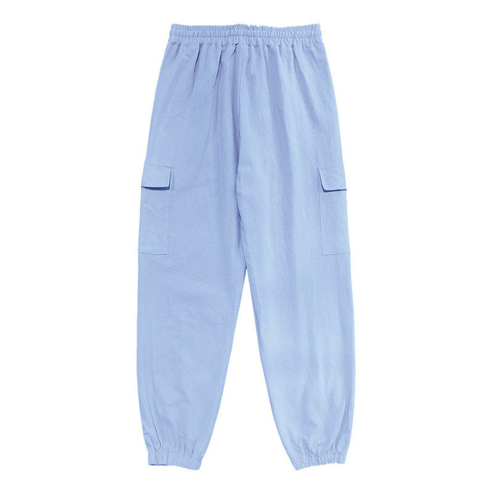 Buddha Stones Solid Color Linen Drawstring Men's Cargo Pants With Pockets - image 11
