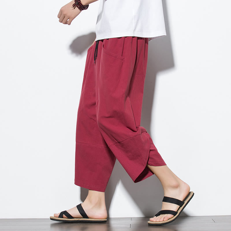 Buddha Stones Summer Men's Solid Color 7-8 Length Drawstring Pants With Pockets - Crimson - US/UK/AU46，EU56 (5XL) - image 27