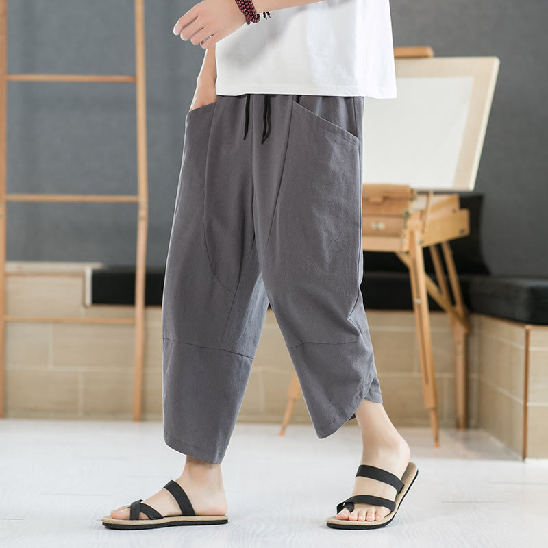 Buddha Stones Summer Men's Solid Color 7-8 Length Drawstring Pants With Pockets - Gray - US/UK/AU44，EU54 (5XL) - image 13