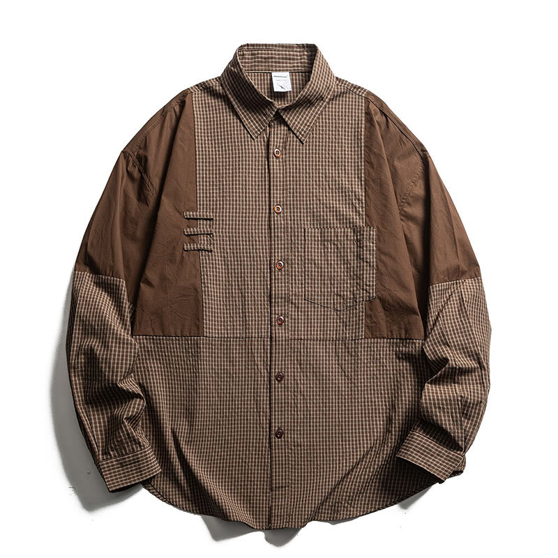 Buddha Stones Spring Fall Vintage Button-Up Plaid Men's Long Sleeve Shirts With Pocket - Sienna - US/UK/AU40，EU50 (2XL) - image 0