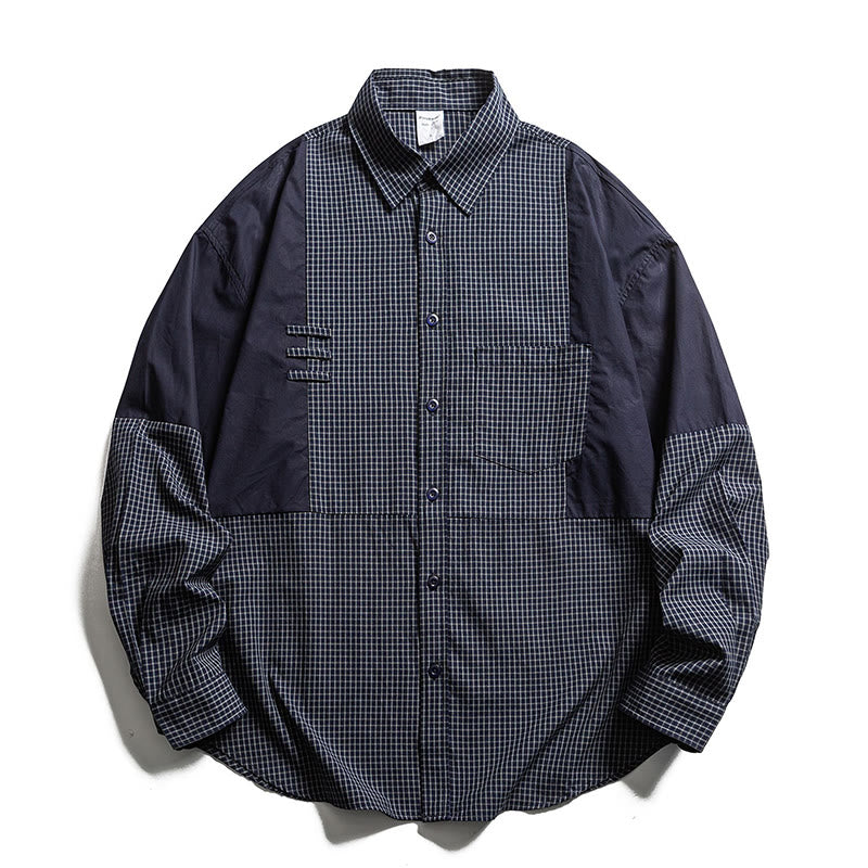 Buddha Stones Spring Fall Vintage Button-Up Plaid Men's Long Sleeve Shirts With Pocket - Navy - US/UK/AU40，EU50 (2XL) - image 4