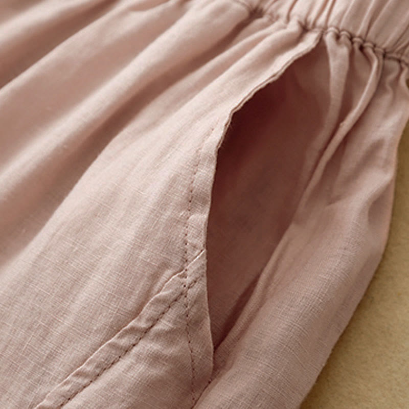 Buddha Stones Casual Plain Cropped Pants Women's Linen Harem Pants With Pockets - image 22