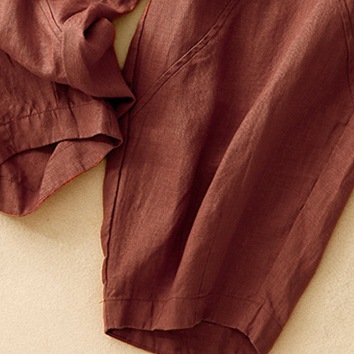 Buddha Stones Casual Plain Cropped Pants Women's Linen Harem Pants With Pockets - image 19