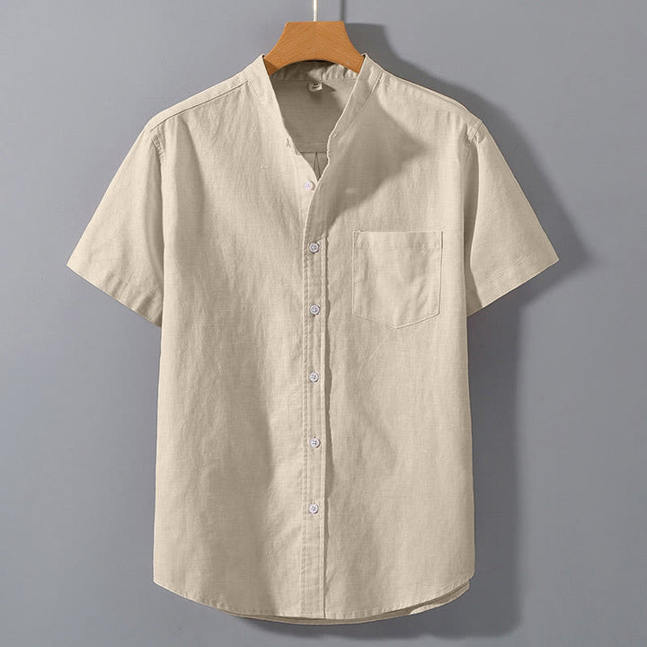 Buddha Stones Summer Men's Short Sleeve Button Down Cotton Linen Shirt - PapayaWhip - US/UK/AU42，EU52 (3XL)  - image 5