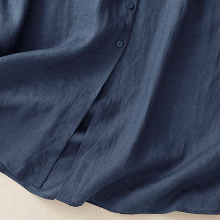 Buddha Stones Fall Commute Plain Buttons Design Long Sleeve Knee Length Dress With Pockets - image 5