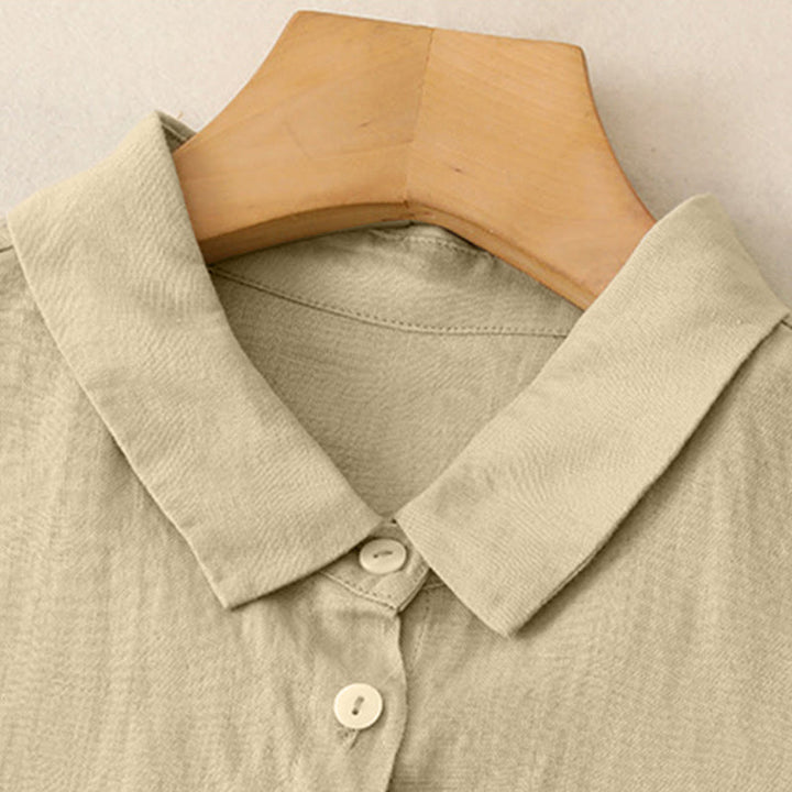 Buddha Stones Fall Commute Plain Buttons Design Long Sleeve Knee Length Dress With Pockets - image 11