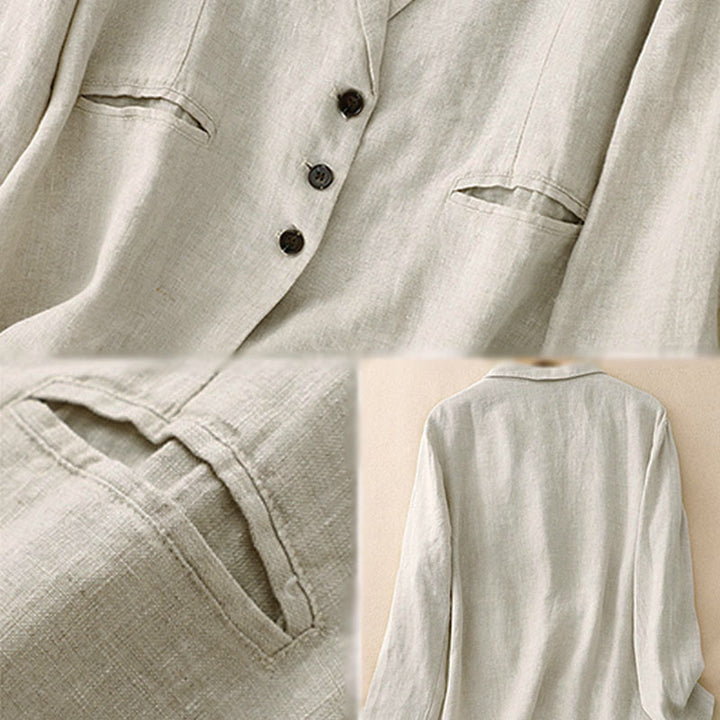 Buddha Stones Commute Retro Pure Color Lapel Women's Jacket With Pockets - image 12
