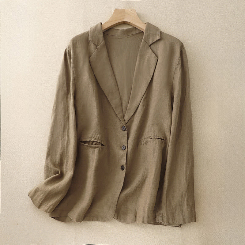 Buddha Stones Commute Retro Pure Color Lapel Women's Jacket With Pockets - DarkGoldenrod - US12，UK/AU16，EU44 (2XL) - image 0