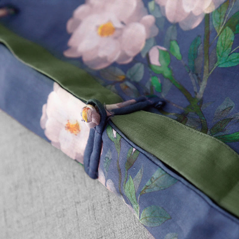 Buddha Stones Frog-Button Orchid Pomegranate Flowers Pattern Side Slit Design Half Sleeve Midi Dress - image 17