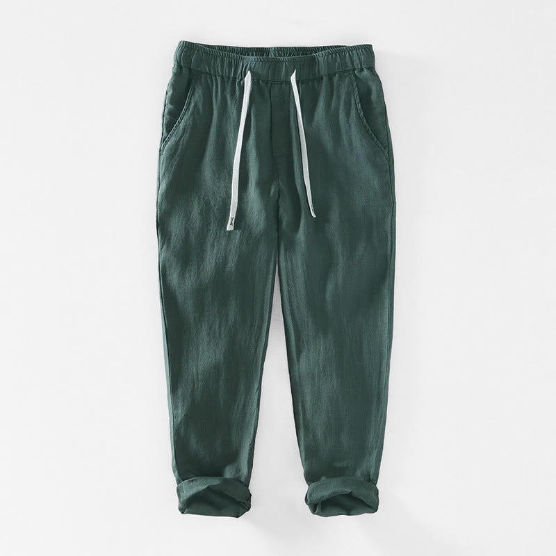 Buddha Stones Fall Solid Drawstring Elastic Waist Men's Linen Ankle-Length Pants With Pockets - SeaGreen - US/UK/AU44，EU54 (4XL) - image 25