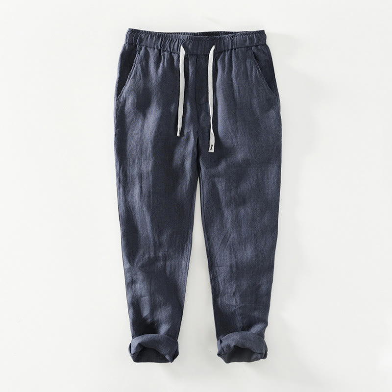 Buddha Stones Fall Solid Drawstring Elastic Waist Men's Linen Ankle-Length Pants With Pockets - SteelBlue - US/UK/AU44，EU54 (4XL) - image 18