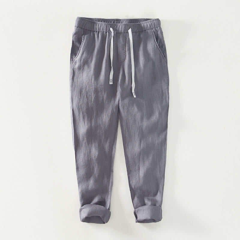 Buddha Stones Fall Solid Drawstring Elastic Waist Men's Linen Ankle-Length Pants With Pockets - Gray - US/UK/AU44，EU54 (4XL) - image 15