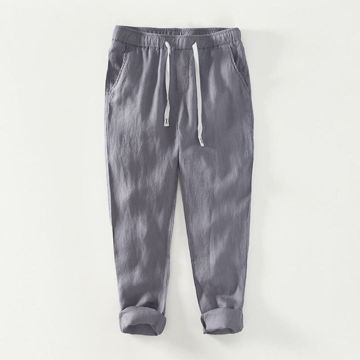 Buddha Stones Fall Solid Drawstring Elastic Waist Men's Linen Ankle-Length Pants With Pockets - Gray - US/UK/AU44，EU54 (4XL) - image 15