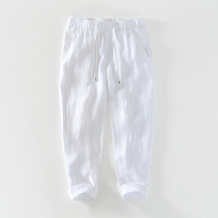 Buddha Stones Fall Solid Drawstring Elastic Waist Men's Linen Ankle-Length Pants With Pockets - White - US/UK/AU44，EU54 (4XL) - image 30