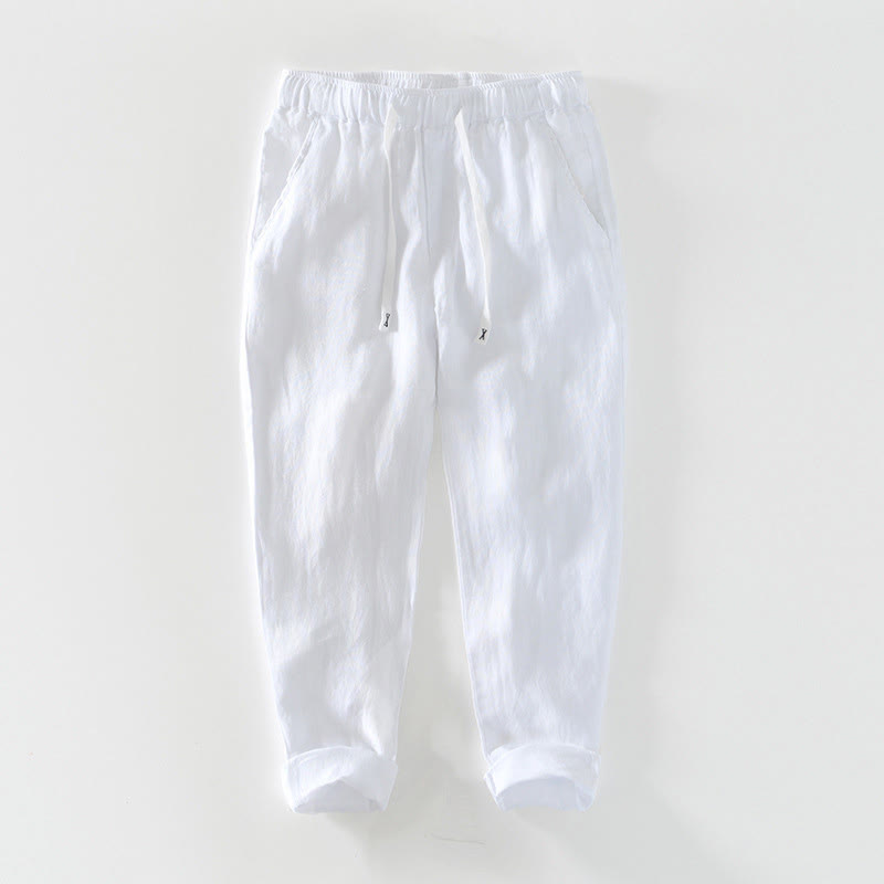 Buddha Stones Fall Solid Drawstring Elastic Waist Men's Linen Ankle-Length Pants With Pockets - White - US/UK/AU44，EU54 (4XL) - image 30