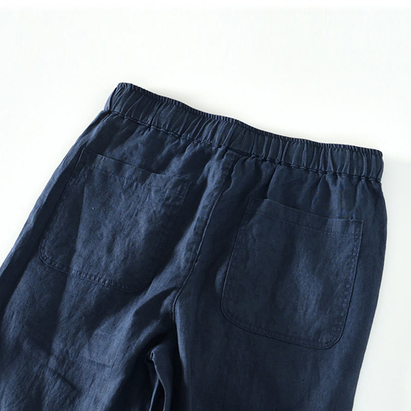 Buddha Stones Fall Solid Drawstring Elastic Waist Men's Linen Ankle-Length Pants With Pockets - image 11