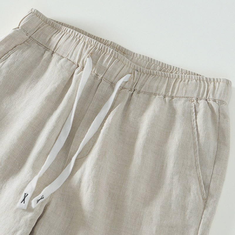 Buddha Stones Fall Solid Drawstring Elastic Waist Men's Linen Ankle-Length Pants With Pockets - image 2