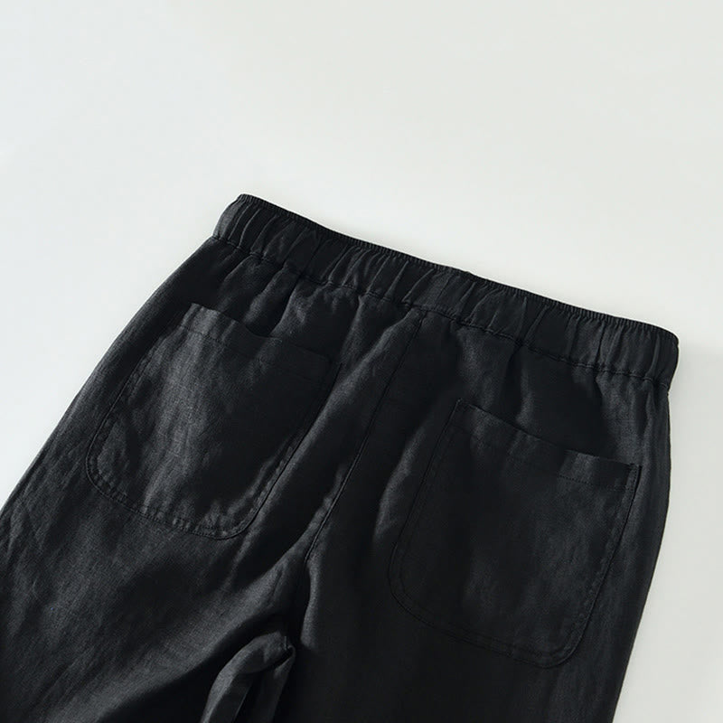 Buddha Stones Fall Solid Drawstring Elastic Waist Men's Linen Ankle-Length Pants With Pockets - image 7