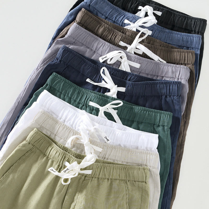 Buddha Stones Fall Solid Drawstring Elastic Waist Men's Linen Ankle-Length Pants With Pockets - image 32