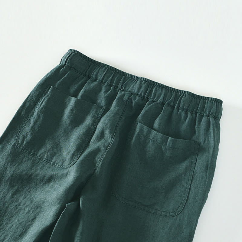 Buddha Stones Fall Solid Drawstring Elastic Waist Men's Linen Ankle-Length Pants With Pockets - image 28