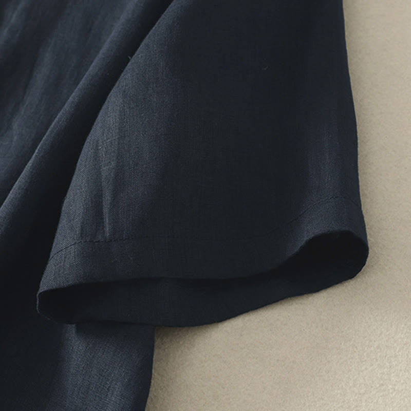 Buddha Stones Summer Solid Color V-Neck Buttons Simple Design Women's Short Sleeve Shirt - image 16