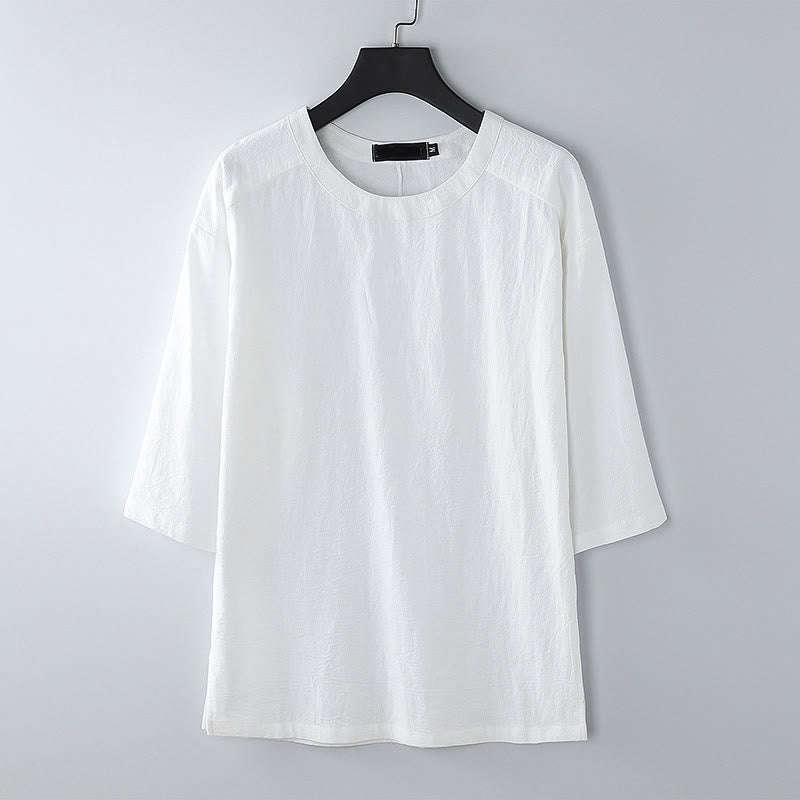 Buddha Stones Summer Casual Crew Neck Men's Elbow-Length Sleeve Cotton Linen T-Shirt - White - US/UK/AU54，EU64 (9XL) - image 9