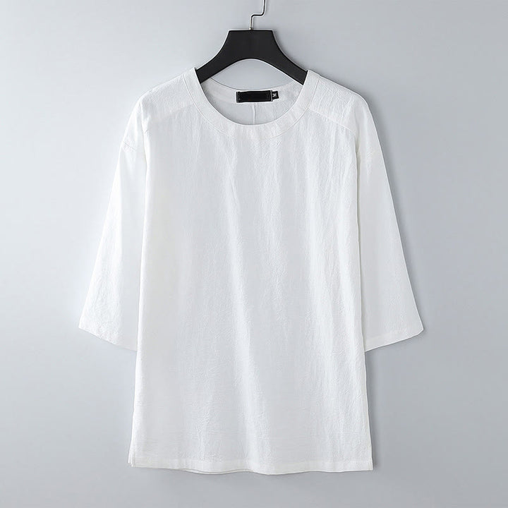 Buddha Stones Summer Casual Crew Neck Men's Elbow-Length Sleeve Cotton Linen T-Shirt - White - US/UK/AU54，EU64 (9XL) - image 9