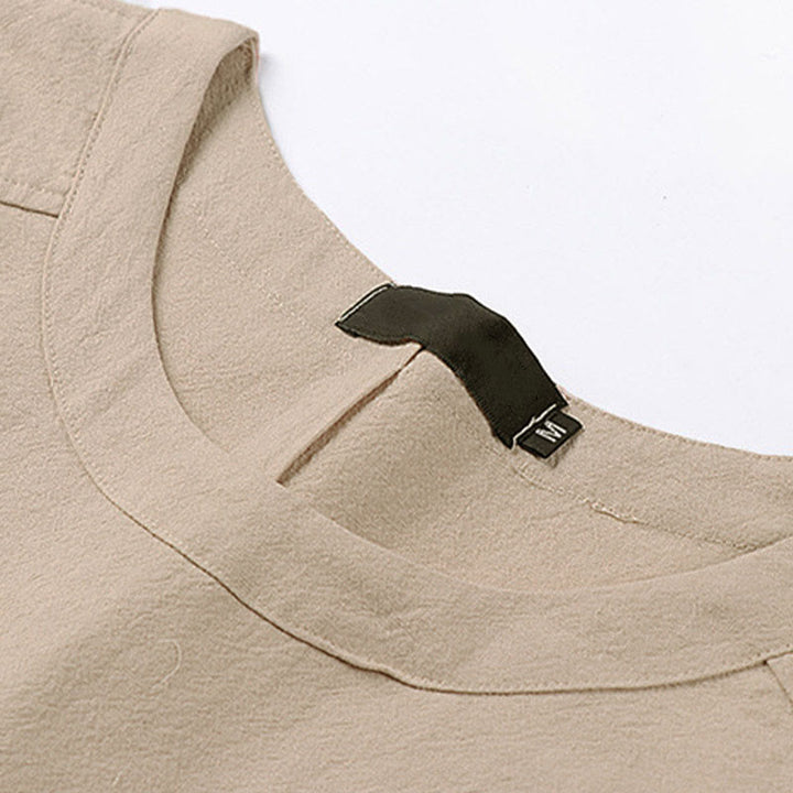Buddha Stones Summer Casual Crew Neck Men's Elbow-Length Sleeve Cotton Linen T-Shirt - image 2