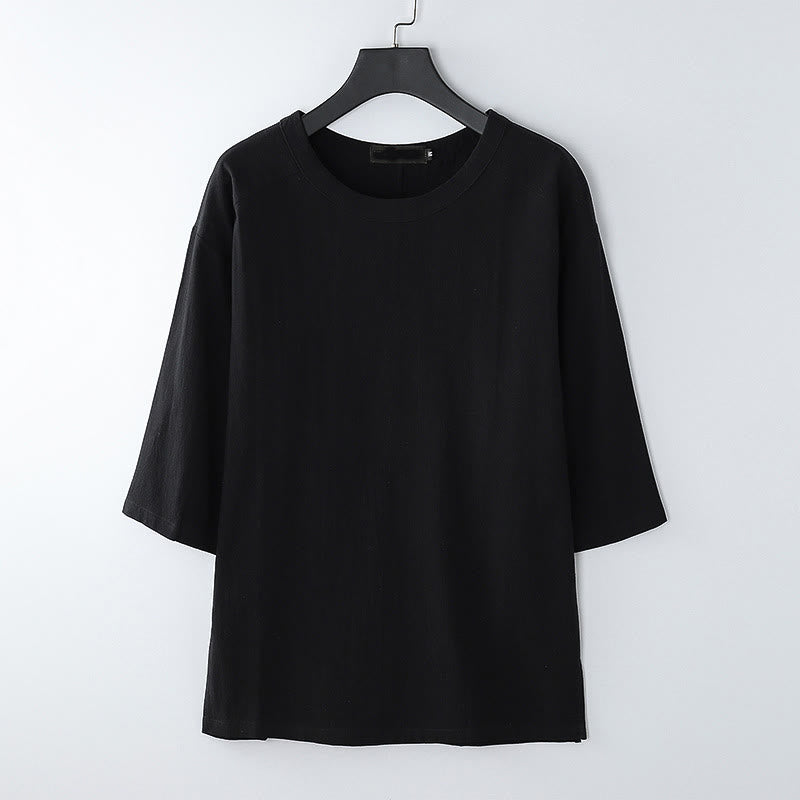 Buddha Stones Summer Casual Crew Neck Men's Elbow-Length Sleeve Cotton Linen T-Shirt - Black - US/UK/AU54，EU64 (9XL) - image 7