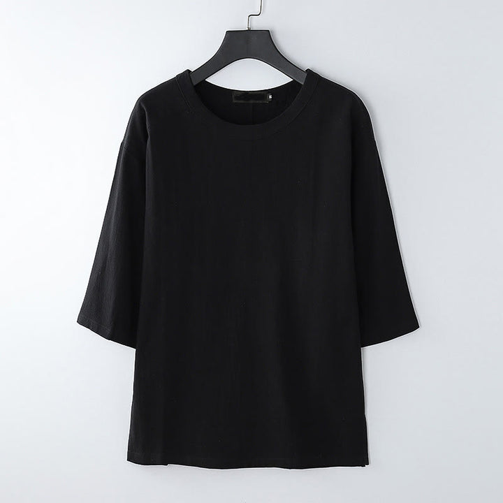Buddha Stones Summer Casual Crew Neck Men's Elbow-Length Sleeve Cotton Linen T-Shirt - Black - US/UK/AU54，EU64 (9XL) - image 7