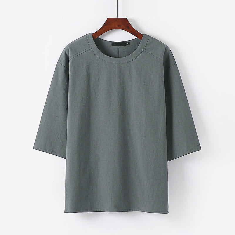 Buddha Stones Summer Casual Crew Neck Men's Elbow-Length Sleeve Cotton Linen T-Shirt - Gray - US/UK/AU54，EU64 (9XL) - image 6