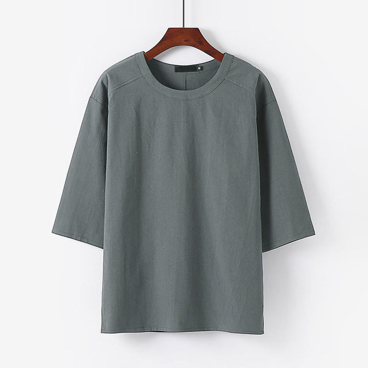 Buddha Stones Summer Casual Crew Neck Men's Elbow-Length Sleeve Cotton Linen T-Shirt - Gray - US/UK/AU54，EU64 (9XL) - image 6