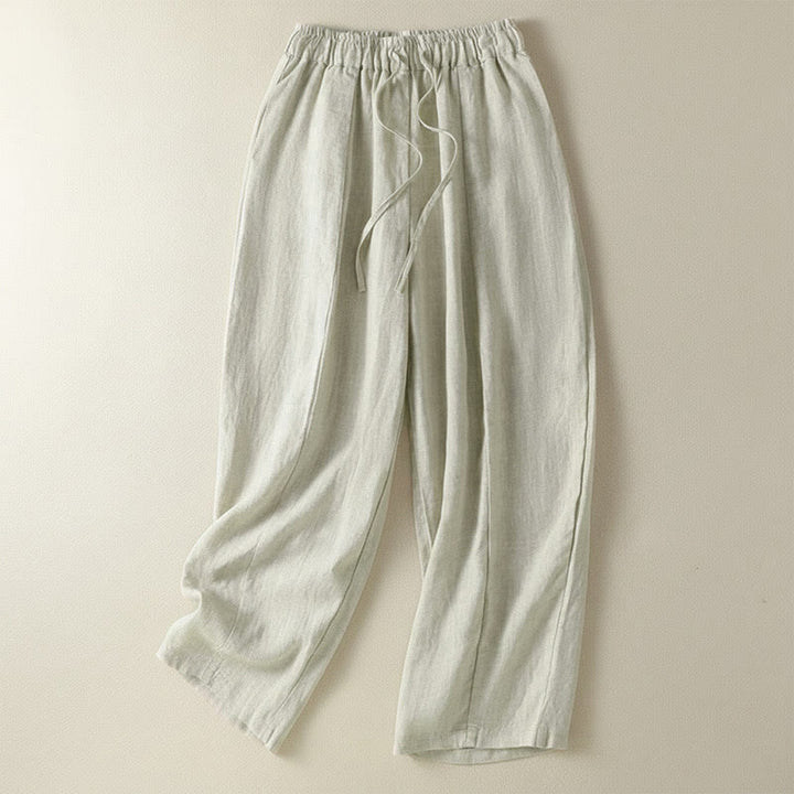Buddha Stones Summer Casual Drawstring Solid Linen Ankle Pants Women's Wide Leg Pants With Pocket - Linen - US8-10, UK/AU12-14, EU40-42 (2XL) - image 7