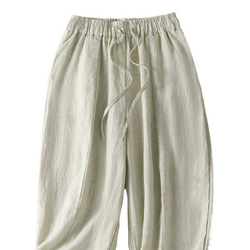 Buddha Stones Summer Casual Drawstring Solid Linen Ankle Pants Women's Wide Leg Pants With Pocket - image 8